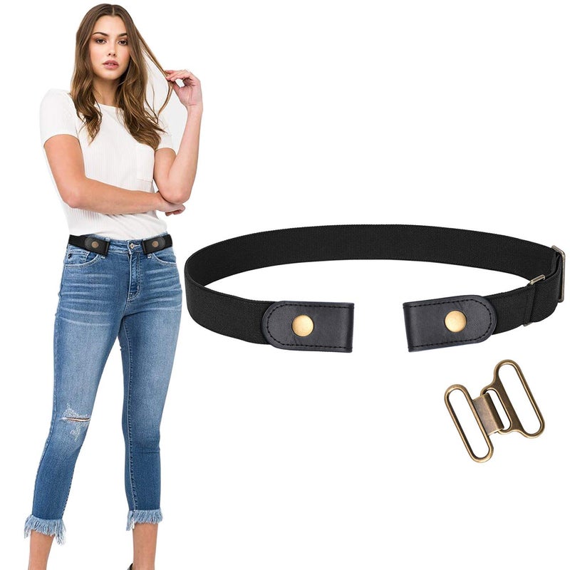 WERFORU No Buckle Stretch Belt For Women Men Elastic Waist Belt Up to 72 Inch for Jeans Pants,Black,Pants Size 23-30 Inches - Image 1